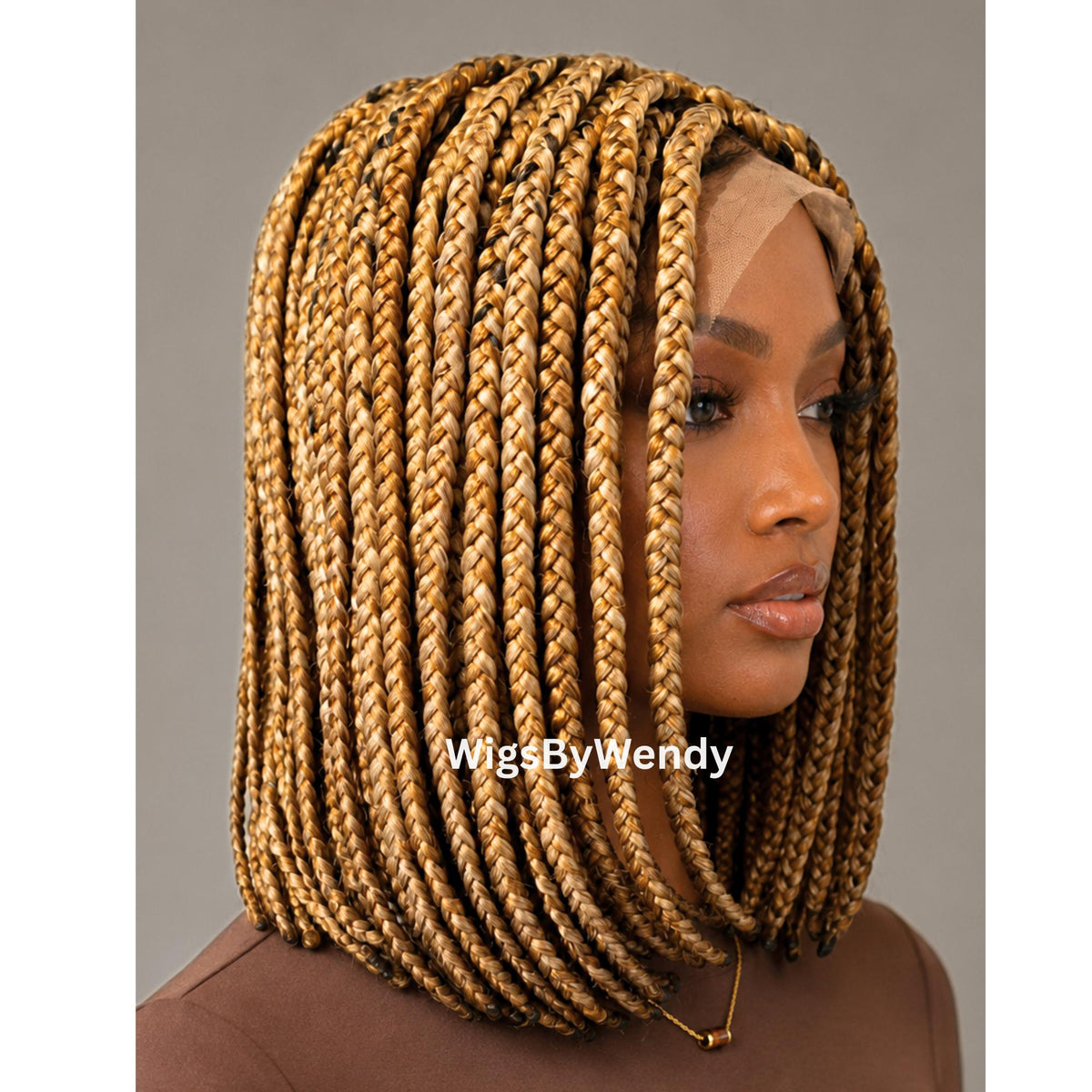 Short Bob Braids Wig, Single Big Box Lace Closure Lightweight Wig, Chunky Side Part Braids