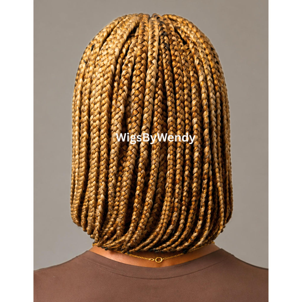 Short Bob Braids Wig, Single Big Box Lace Closure Lightweight Wig, Chunky Side Part Braids