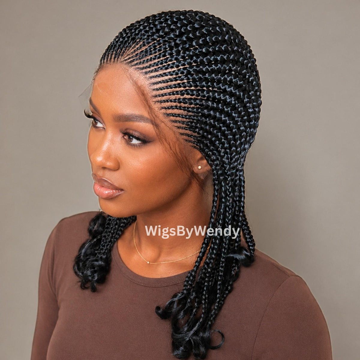Curly Full Lace All Back Conrow Braids Wig, Lightweight African Weave With Baby Hair