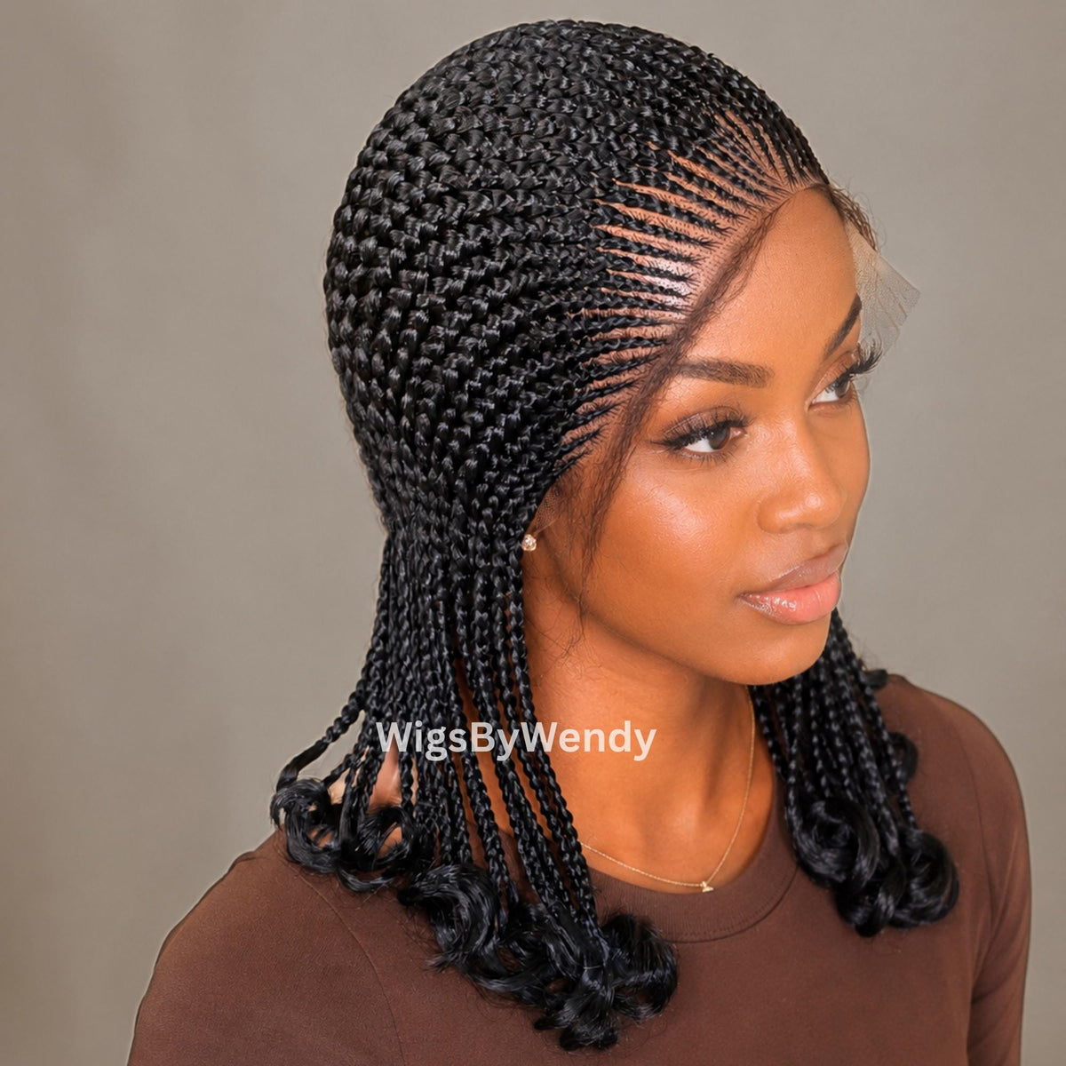 Curly Full Lace All Back Conrow Braids Wig, Lightweight African Weave With Baby Hair