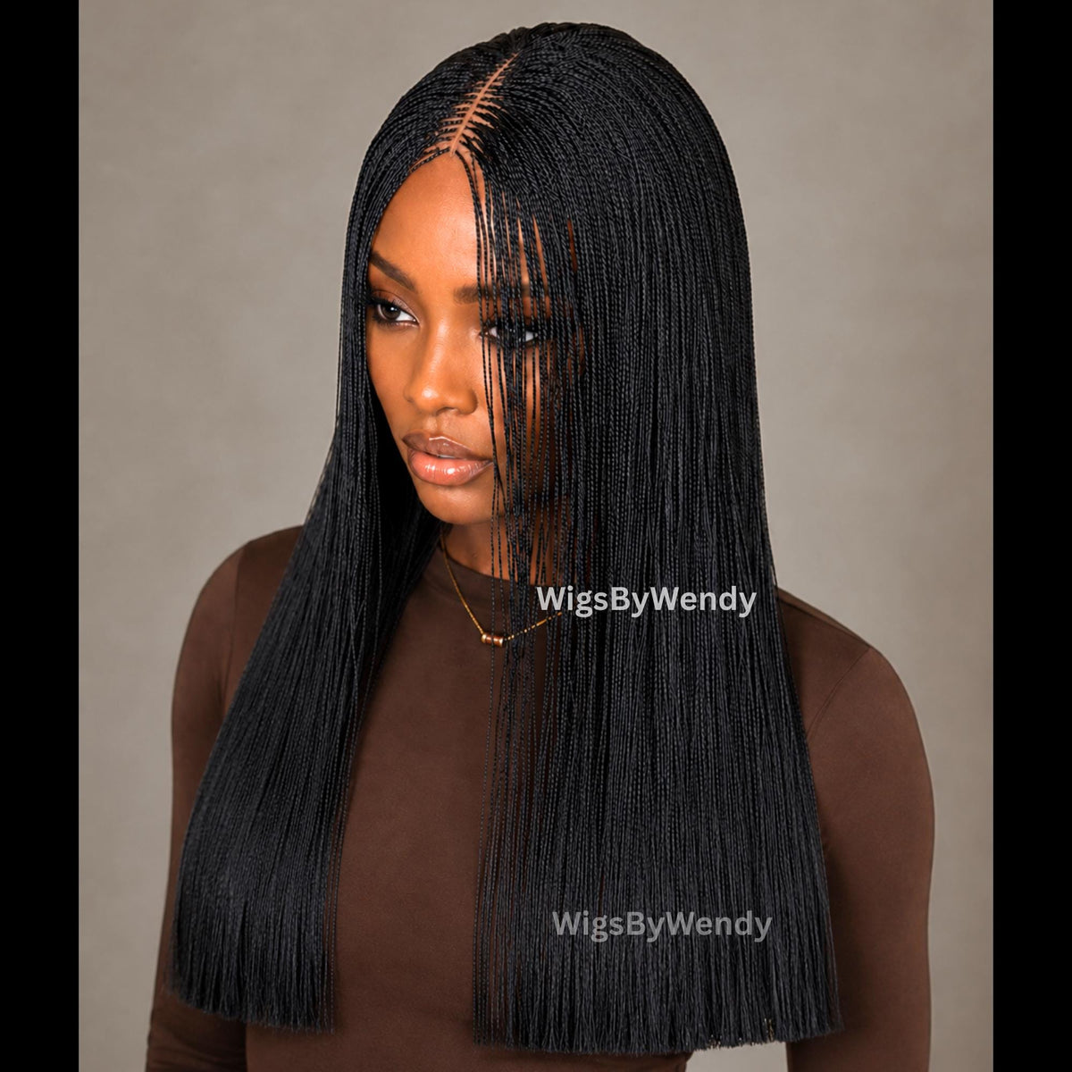 BlunT Cut Black Nano Twist Braided Wig, Centre-part Light-weight Single Micro Braids Wig