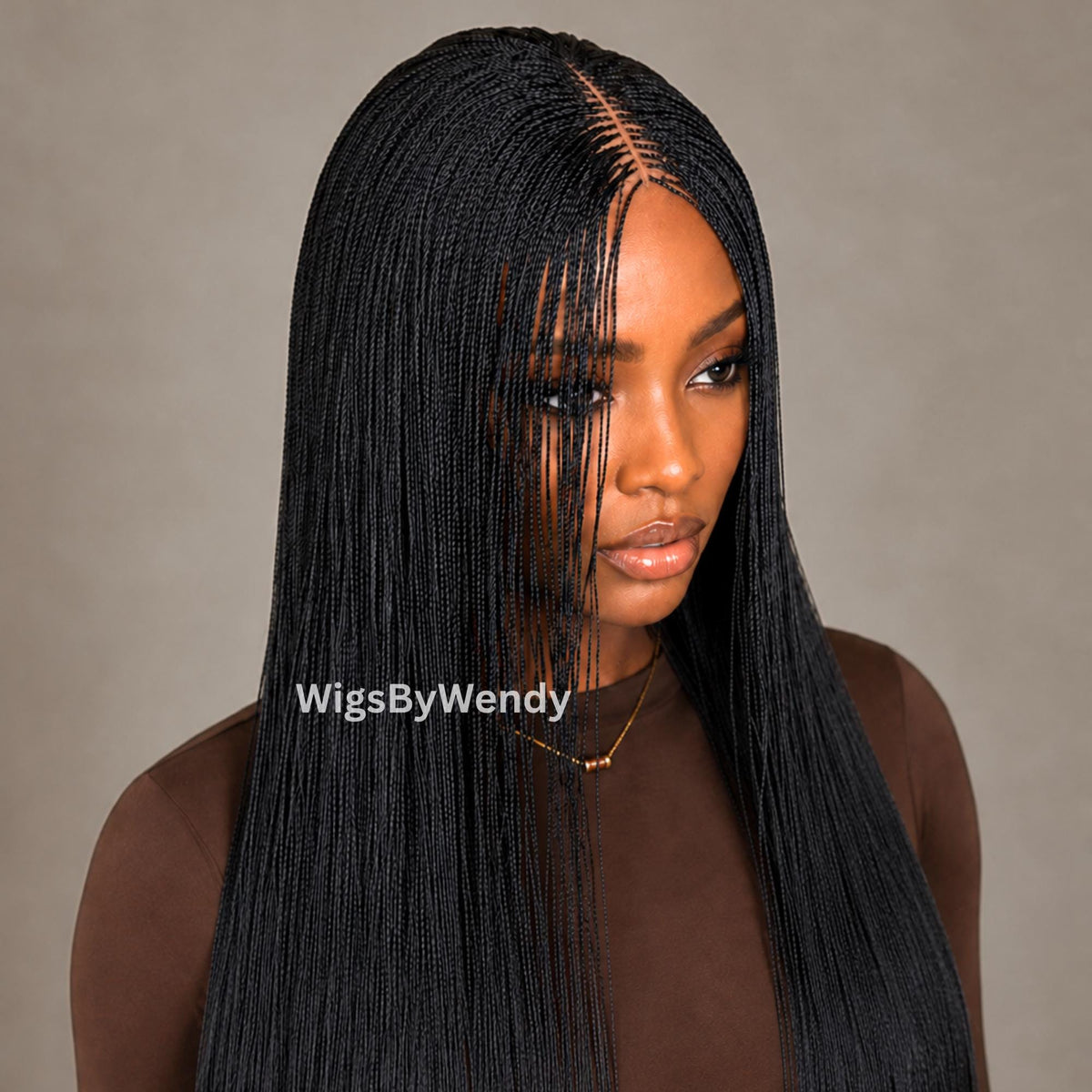 BlunT Cut Black Nano Twist Braided Wig, Centre-part Light-weight Single Micro Braids Wig