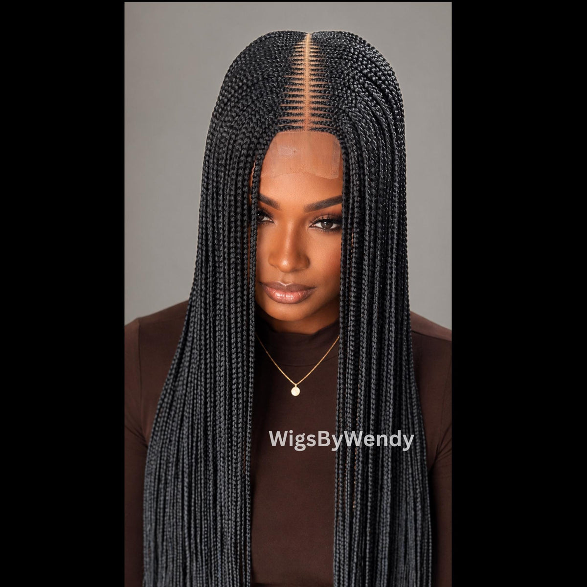 Black Middle Part Long Fulani Conrow Braids Wig