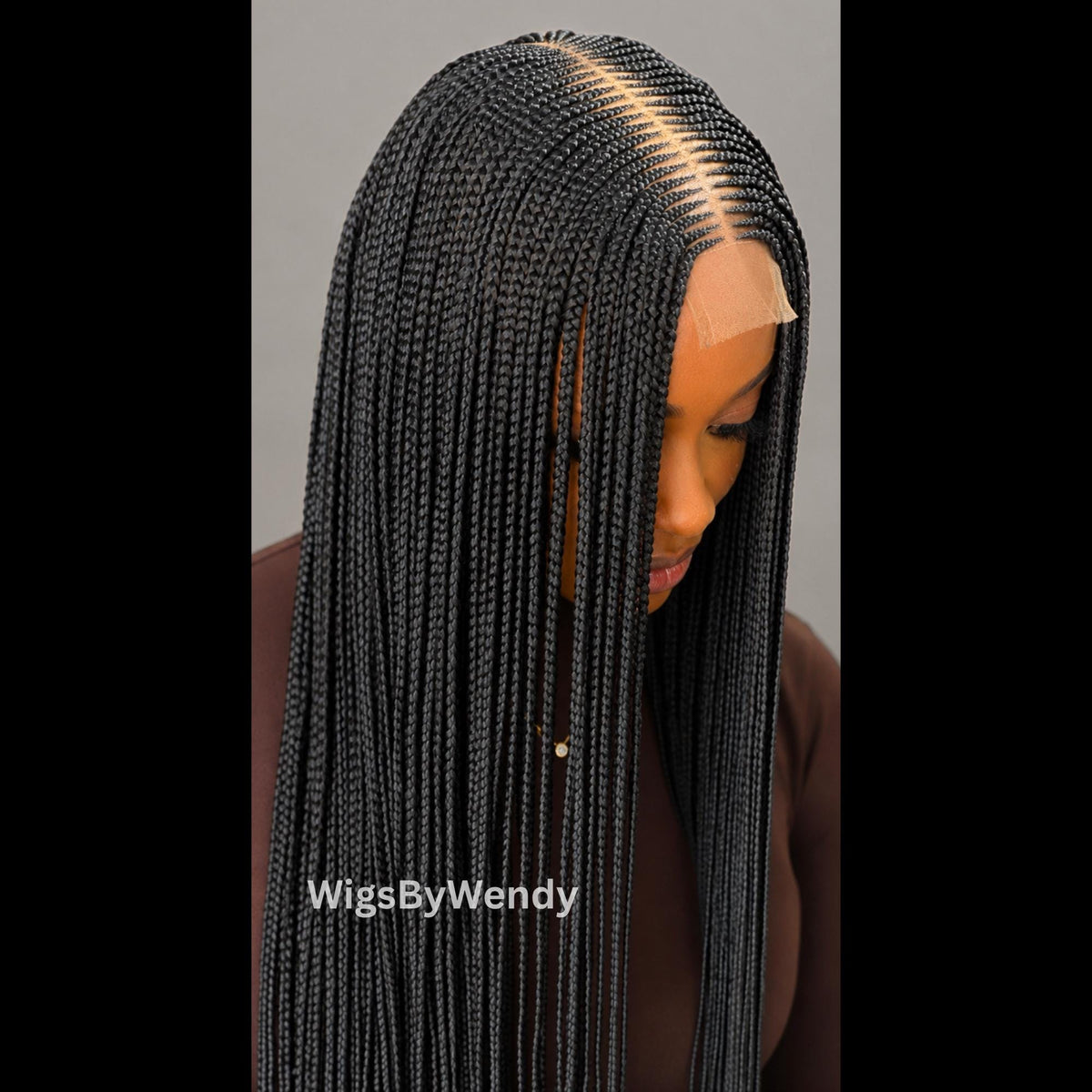 Black Middle Part Long Fulani Conrow Braids Wig