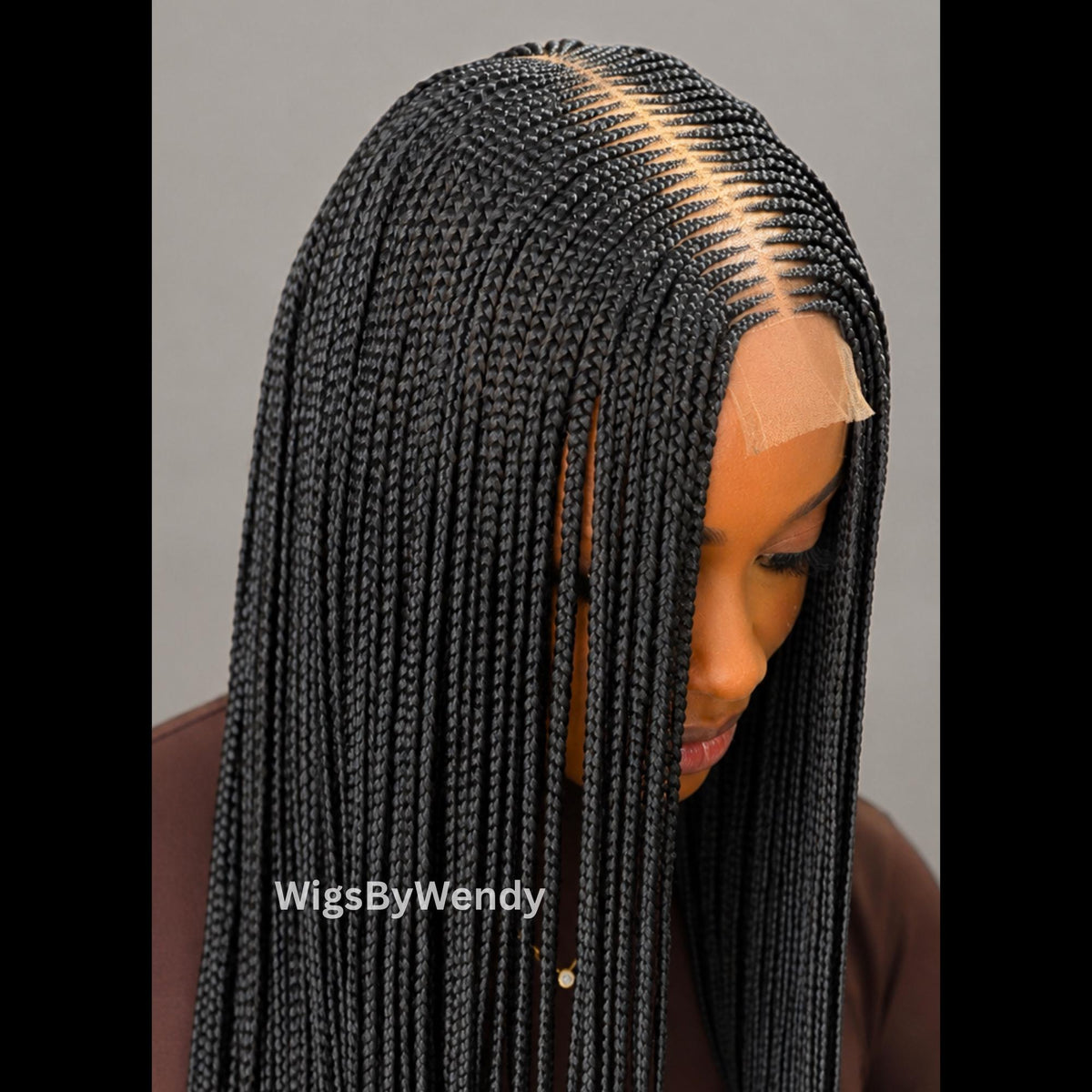 Black Middle Part Long Fulani Conrow Braids Wig