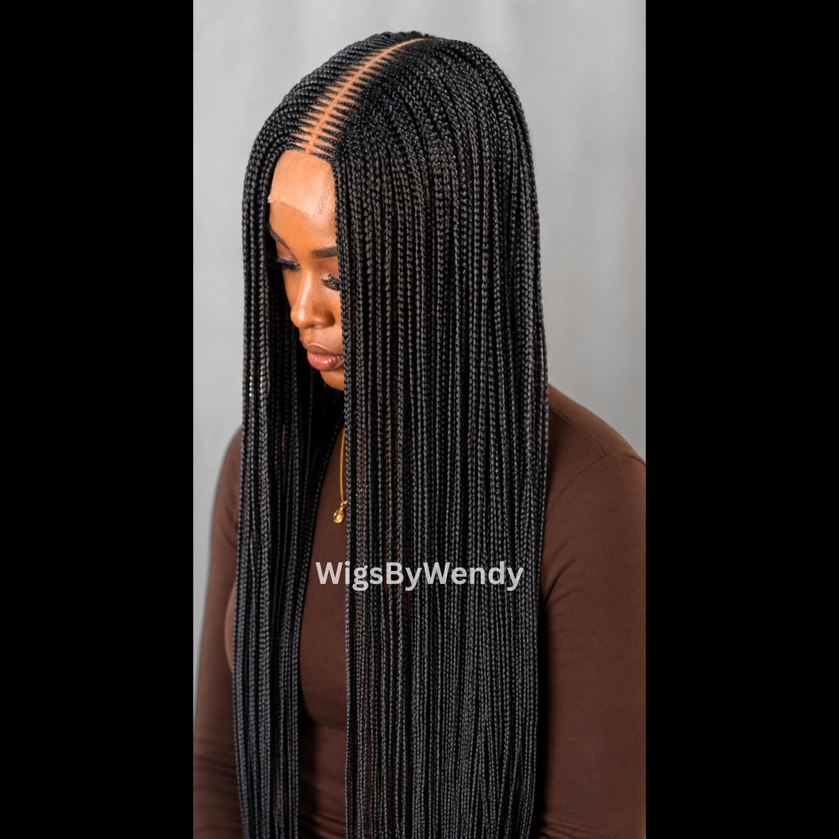 Black Middle Part Long Fulani Conrow Braids Wig