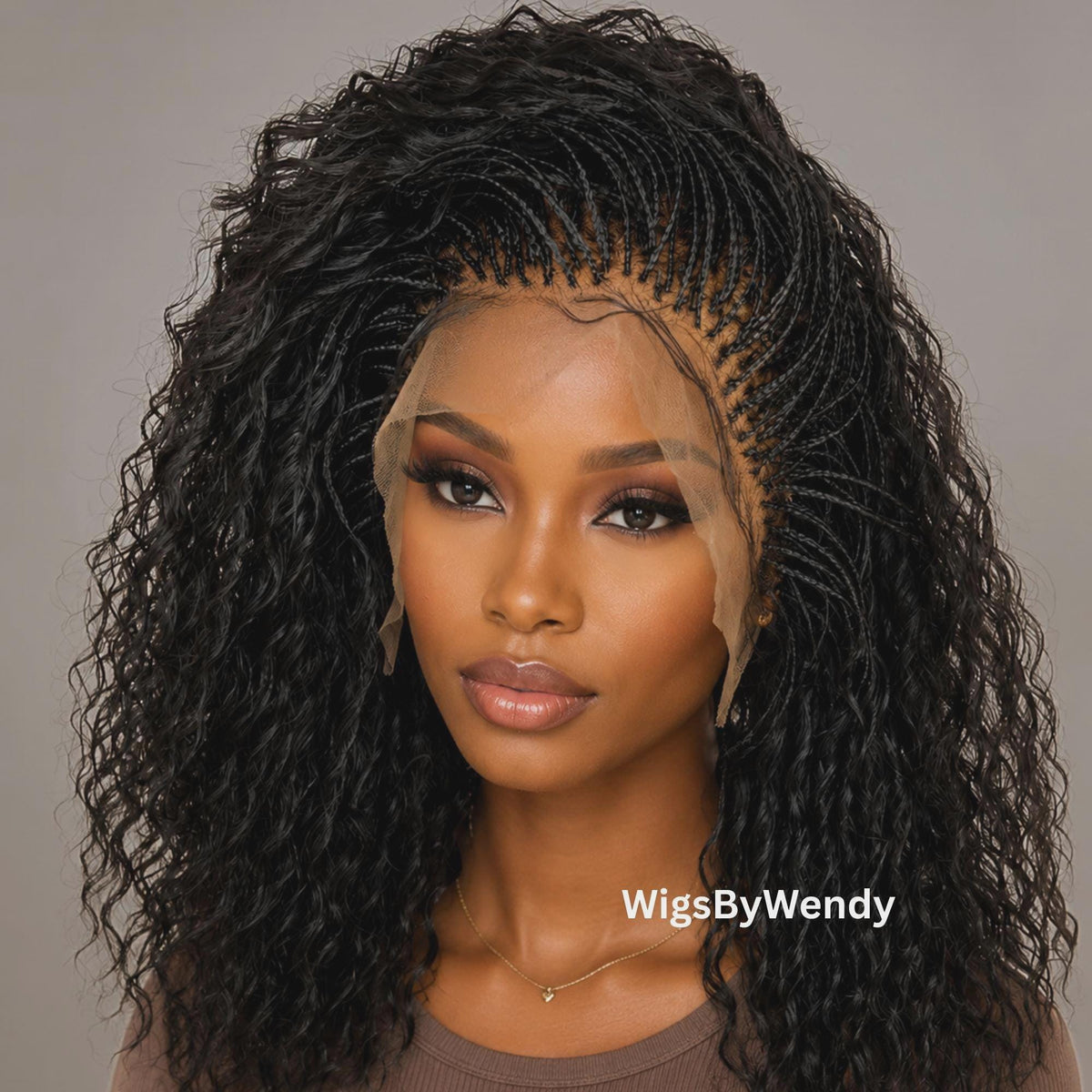 Black 16inches Curly Micro Braids Wig, Lace Closure Single Box Braids Wig, Lightweight African Weave