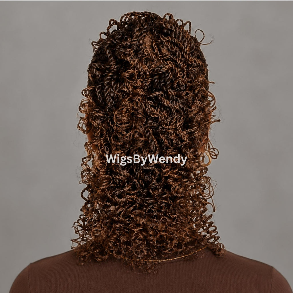 Curly Full Lace Mohawk Conrow Wig, Brown Fringe African Weave Wig With Bangs