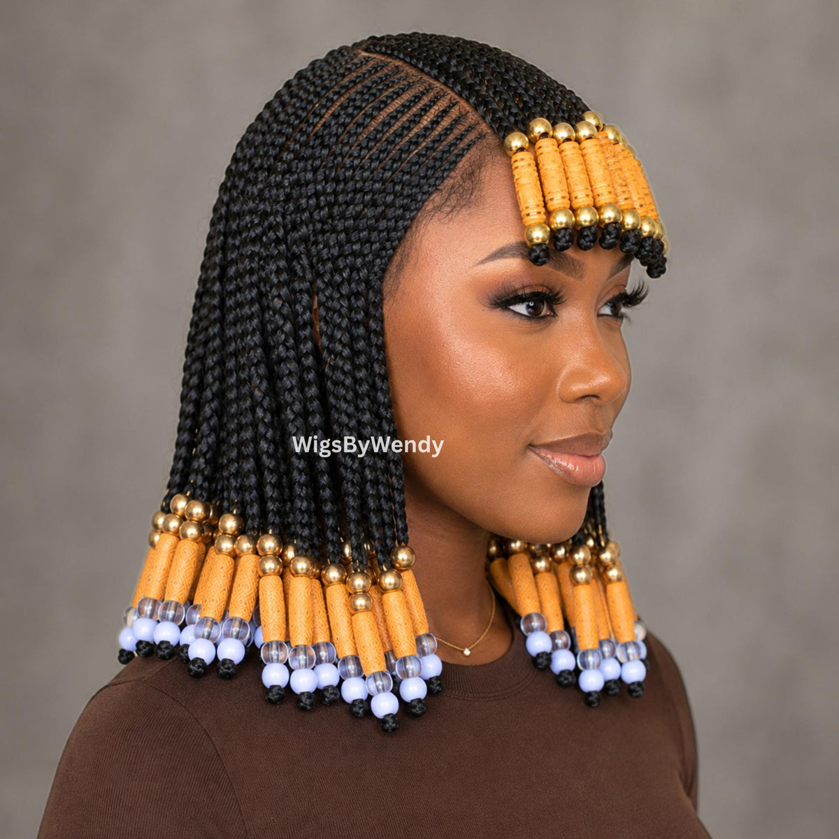Beaded Full Lace Fringe Bangs Conrow Braids Wig