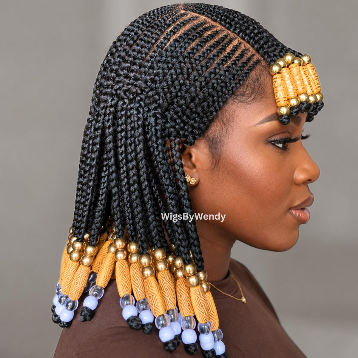 Beaded Full Lace Fringe Bangs Conrow Braids Wig
