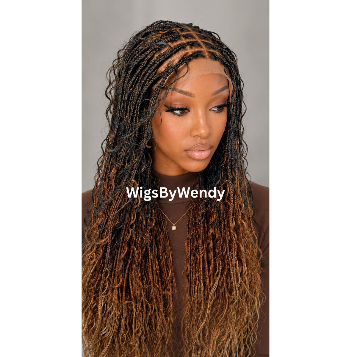 35inches Black brown Gold Ombre Knotless Boho Box Braids Wig For Black Women