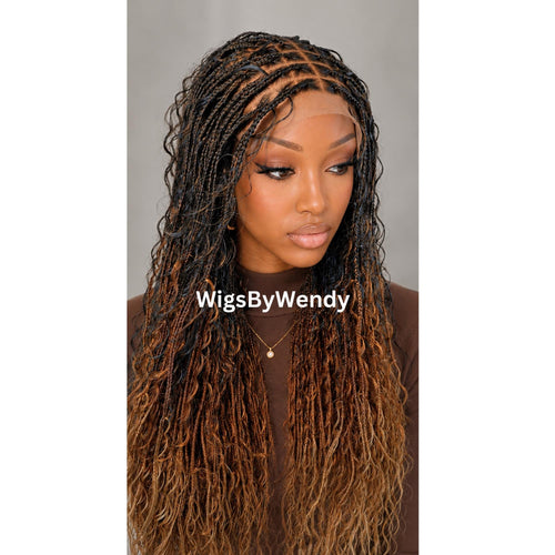 35inches Black brown Gold Ombre Knotless Boho Box Braids Wig For Black Women