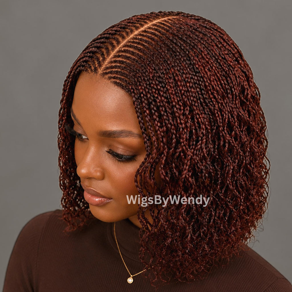Curly Lace Closure Middle Part Cornrow Braids Wig, Lightweight African Weave Wig