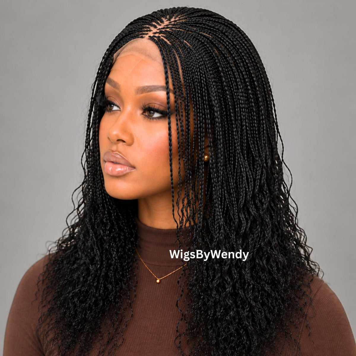 16inches Curly Lace Closure Single Box Braids Wig, Lightweight African Weave, Micro Braids Wig
