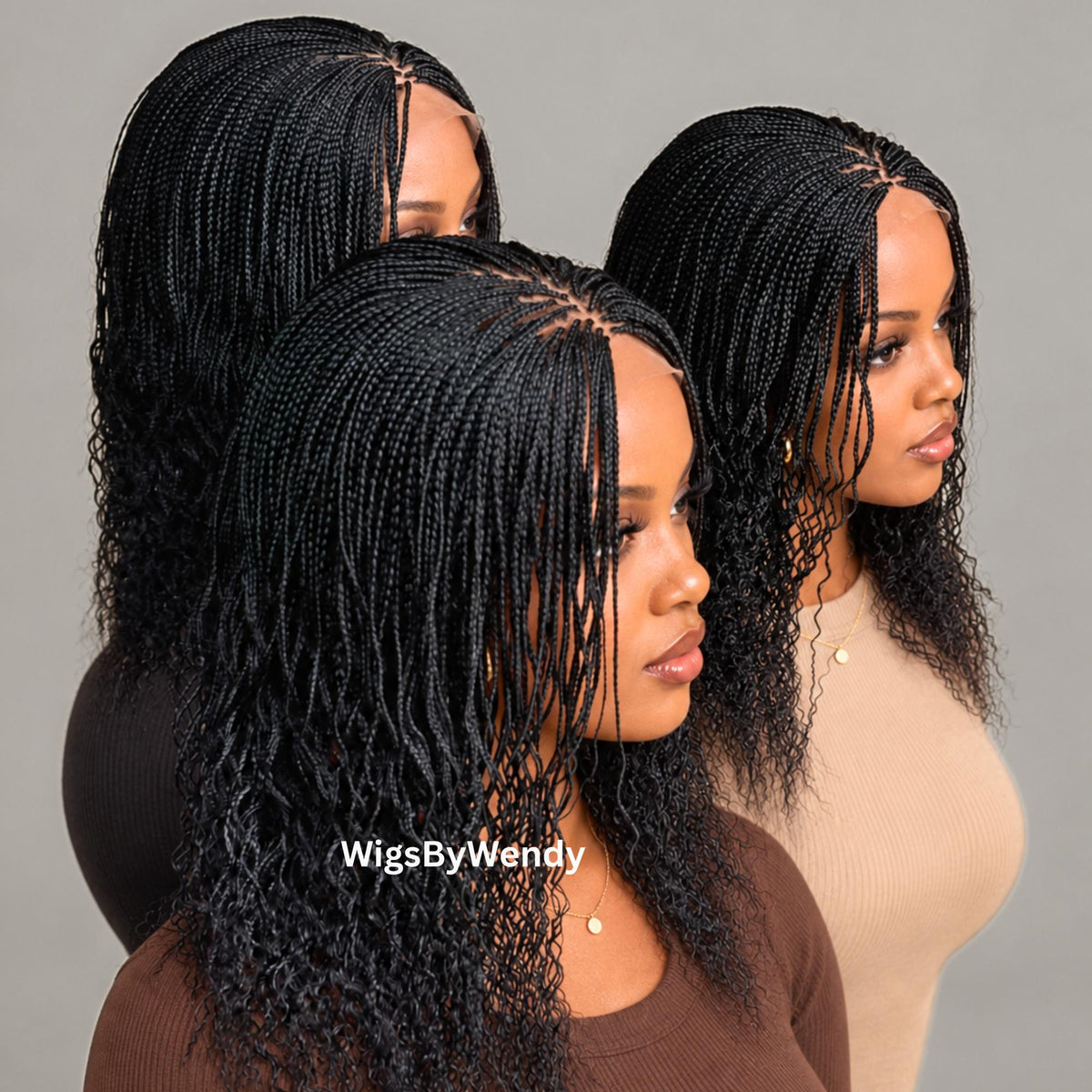 16inches Curly Lace Closure Single Box Braids Wig, Lightweight African Weave, Micro Braids Wig