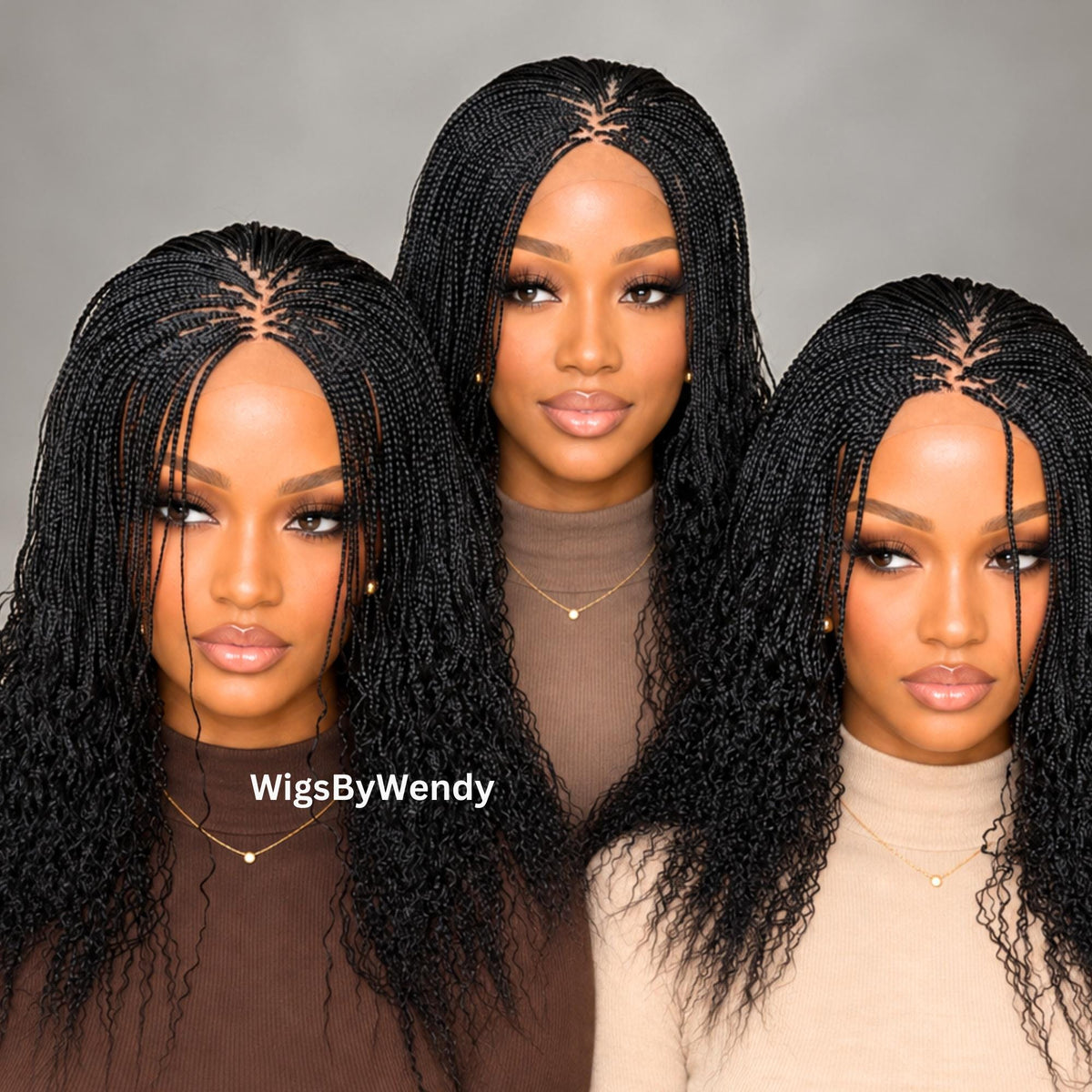 16inches Curly Lace Closure Single Box Braids Wig, Lightweight African Weave, Micro Braids Wig
