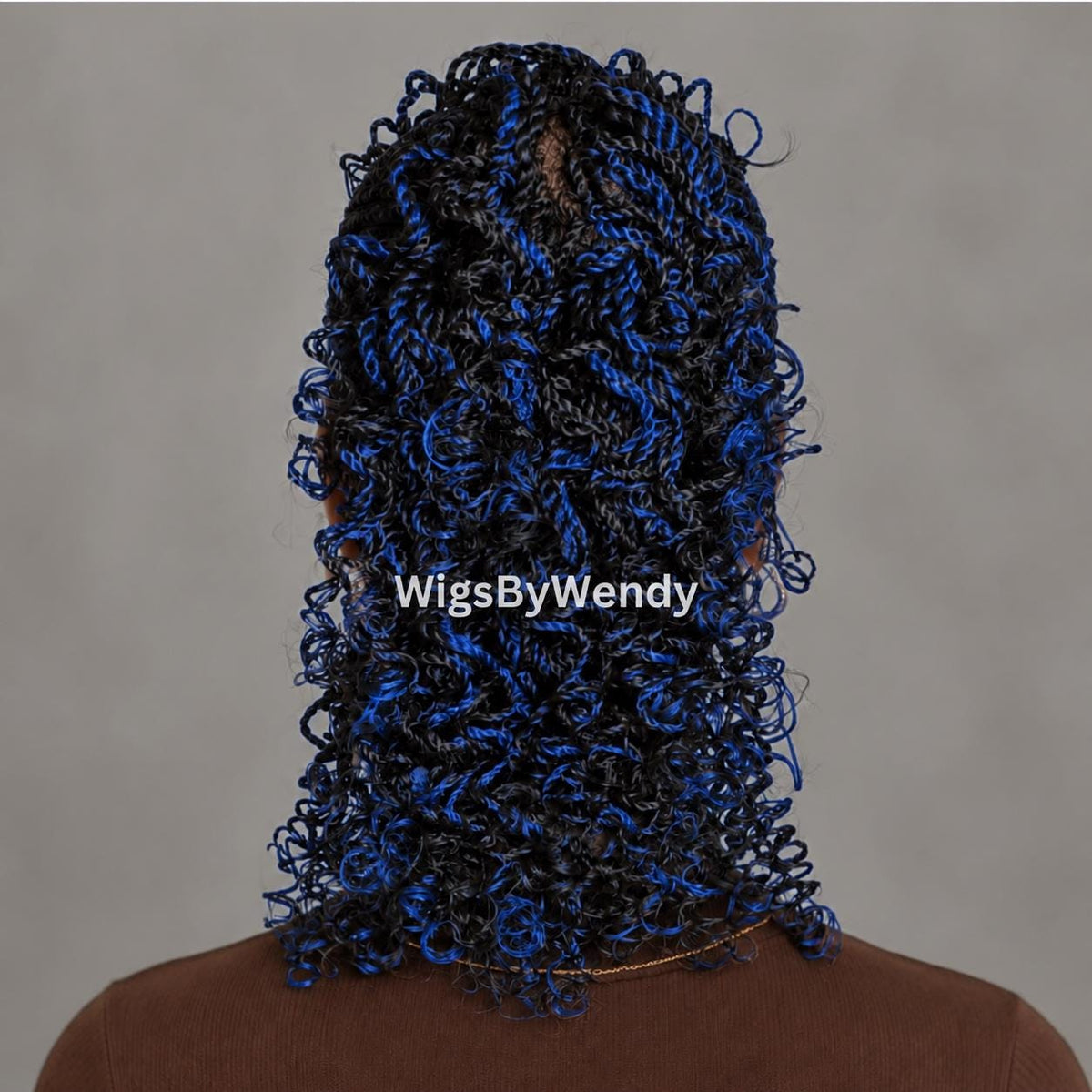 Black Blue Curly Full Lace Mohawk Conrow Wig, Brown Fringe African Weave Wig With Bangs