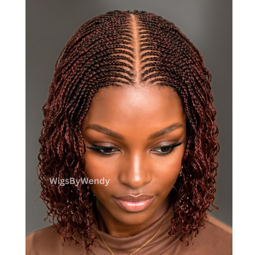 Curly Lace Closure Middle Part Cornrow Braids Wig, Lightweight African Weave Wig