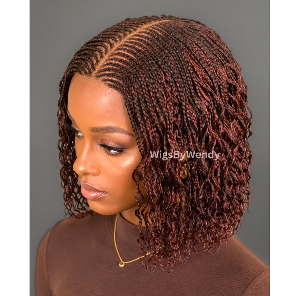 Curly Lace Closure Middle Part Cornrow Braids Wig, Lightweight African Weave Wig