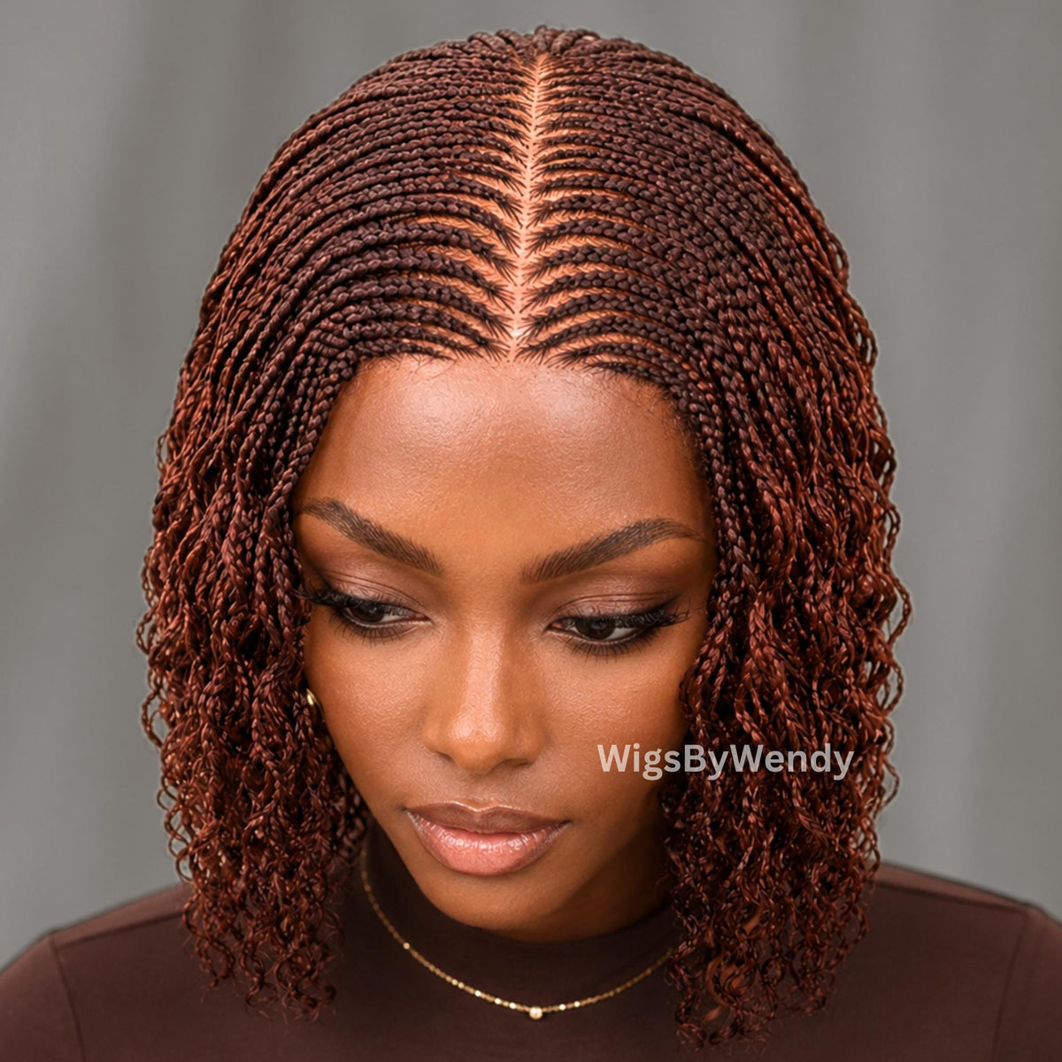 Curly Lace Closure Middle Part Cornrow Braids Wig, Lightweight African Weave Wig