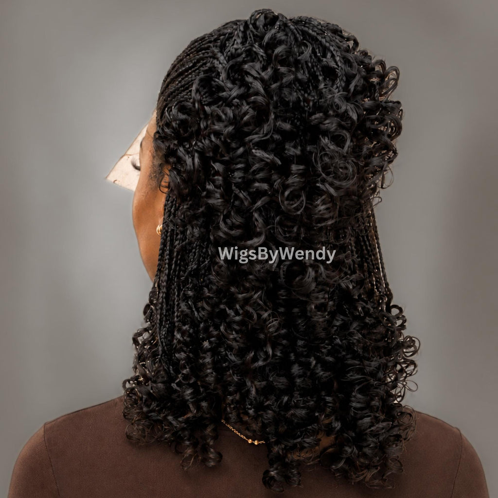 Curly Lace Frontal Box Braids Wig, Short Bob Lightweight African Weave Wig