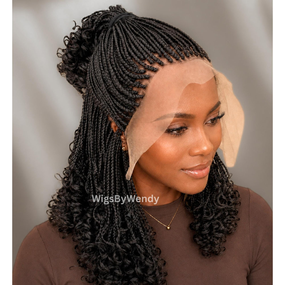 Curly Lace Frontal Box Braids Wig, Short Bob Lightweight African Weave Wig