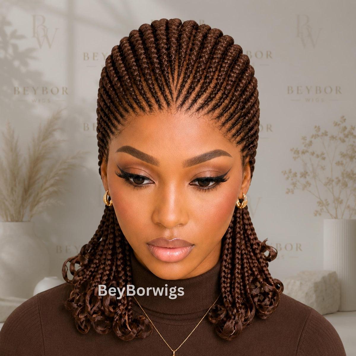Curly Full Lace All Back Conrow Braids Wig, Lightweight African Weave With Baby Hair