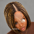 Brown and Gold Short Bob Braids Wig, Human Hair Lace Closure Lightweight Wig