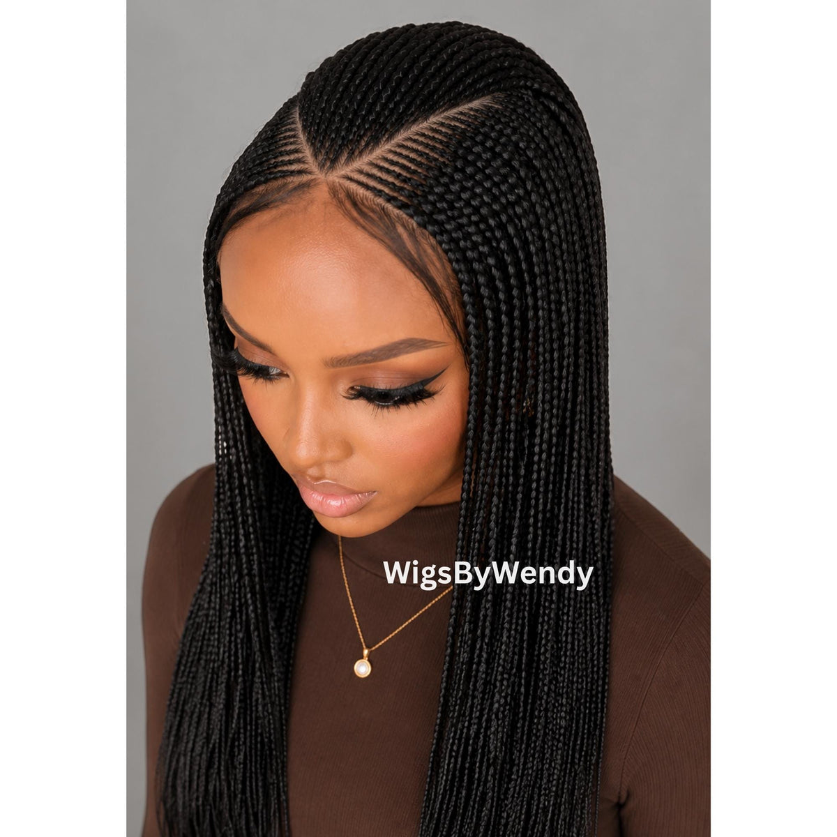 V-Part Conrow Wig, Long Single Box Braids Lightweight African Weave Wig With Baby Hair