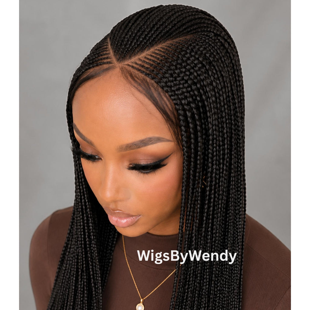 V-Part Conrow Wig, Long Single Box Braids Lightweight African Weave Wig With Baby Hair