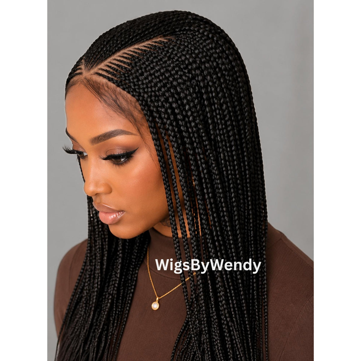 V-Part Conrow Wig, Long Single Box Braids Lightweight African Weave Wig With Baby Hair