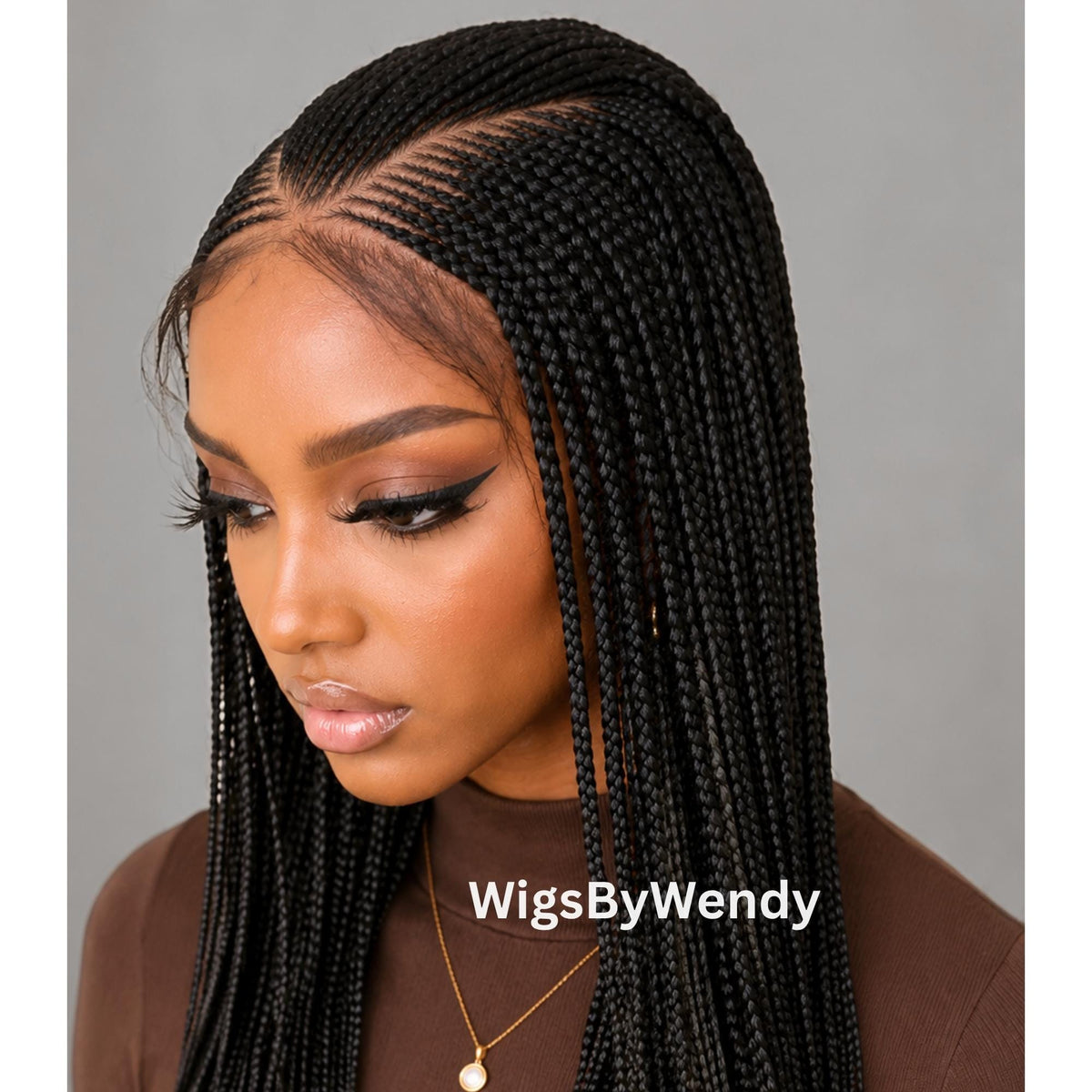 V-Part Conrow Wig, Long Single Box Braids Lightweight African Weave Wig With Baby Hair