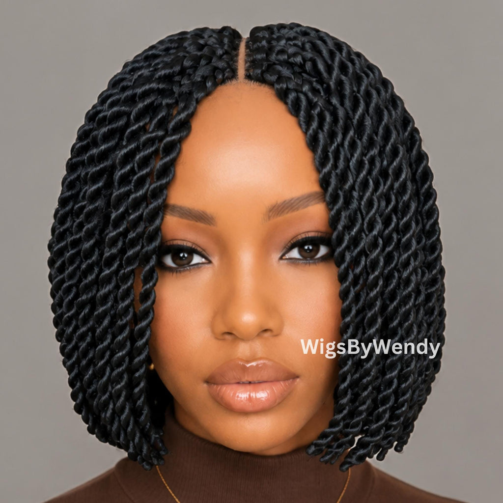 Black Short Twist Bob Braids Wig