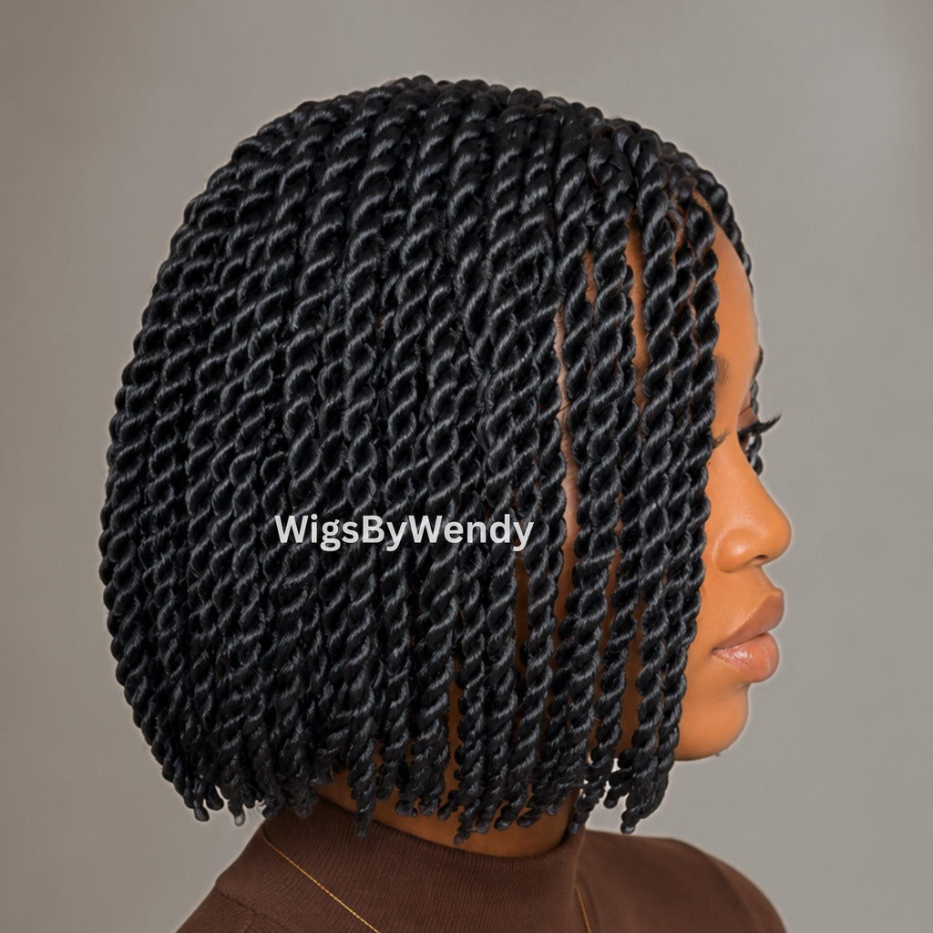 Black Short Twist Bob Braids Wig
