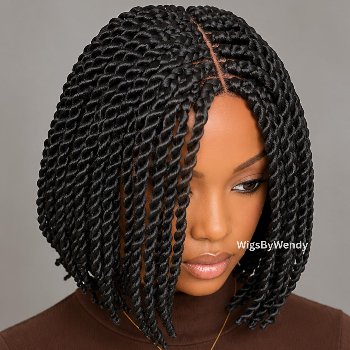 Black Short Twist Bob Braids Wig