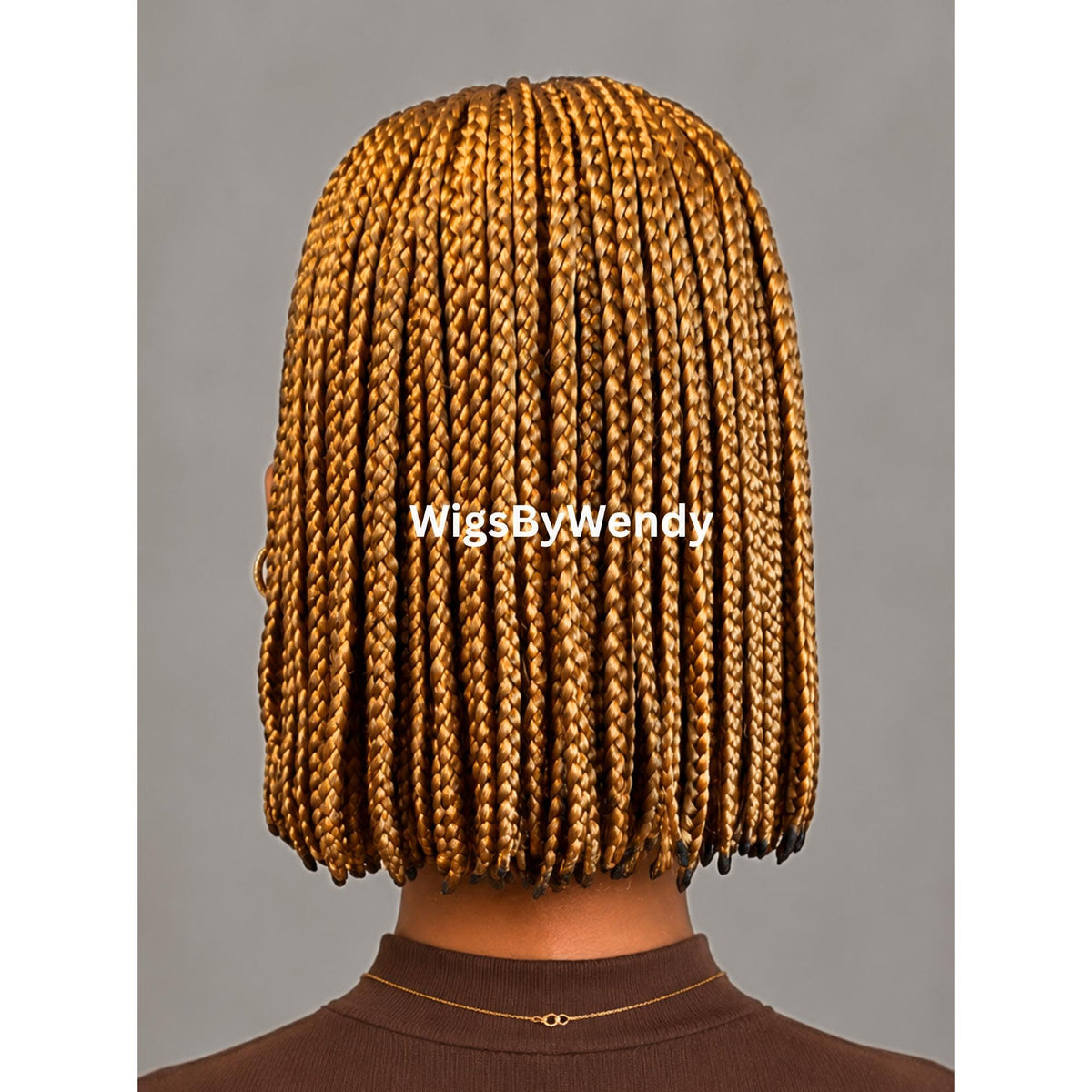 Gold Short Bob Braids Wig, Human Hair Lace Closure Lightweight Middle Part Conrow Wig