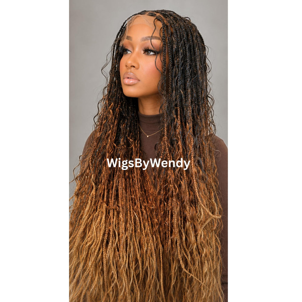 35inches Black brown Gold Ombre Knotless Boho Box Braids Wig For Black Women