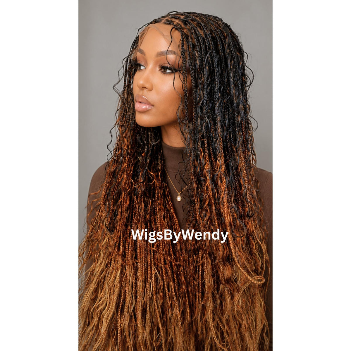35inches Black brown Gold Ombre Knotless Boho Box Braids Wig For Black Women