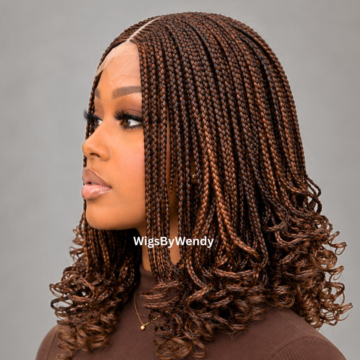 Curly Lace Closure Conrow Braided Wig, Short Bob Lightweight African Weave Wig