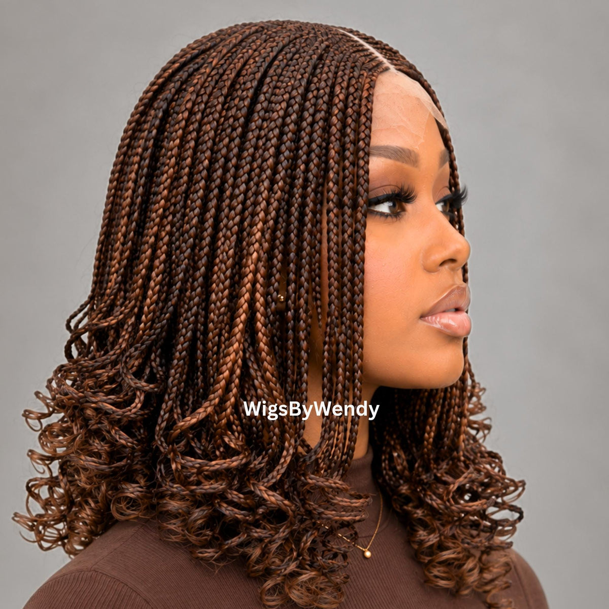Curly Lace Closure Conrow Braided Wig, Short Bob Lightweight African Weave Wig