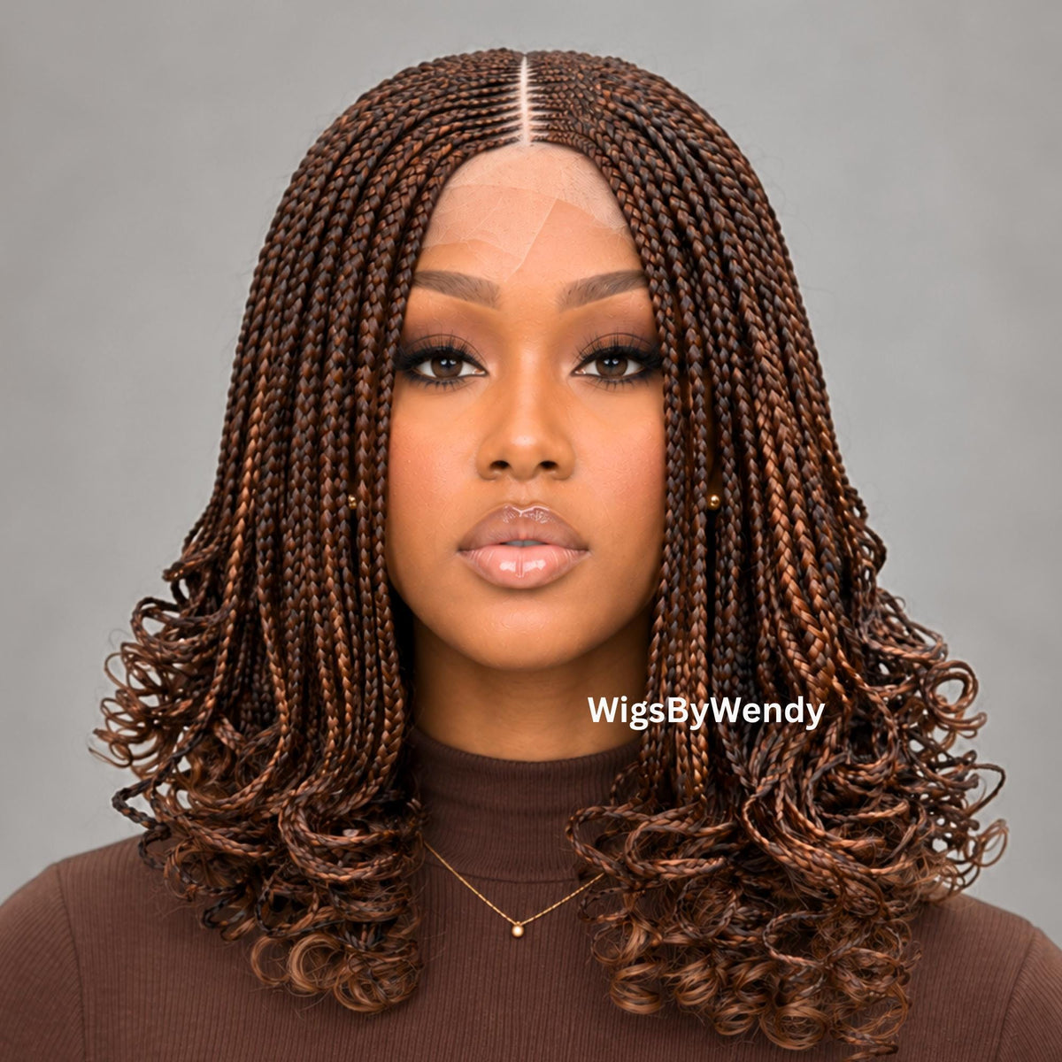 Curly Lace Closure Conrow Braided Wig, Short Bob Lightweight African Weave Wig