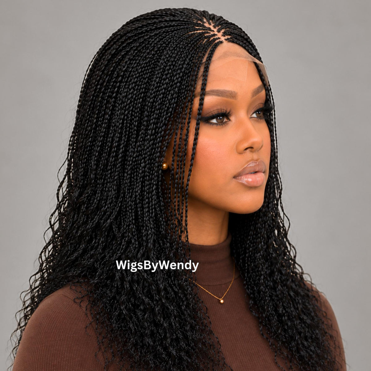 16inches Curly Lace Closure Single Box Braids Wig, Lightweight African Weave, Micro Braids Wig