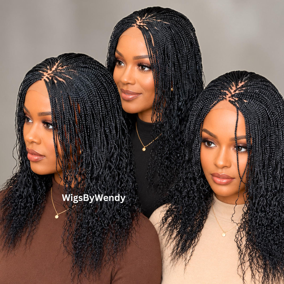 16inches Curly Lace Closure Single Box Braids Wig, Lightweight African Weave, Micro Braids Wig