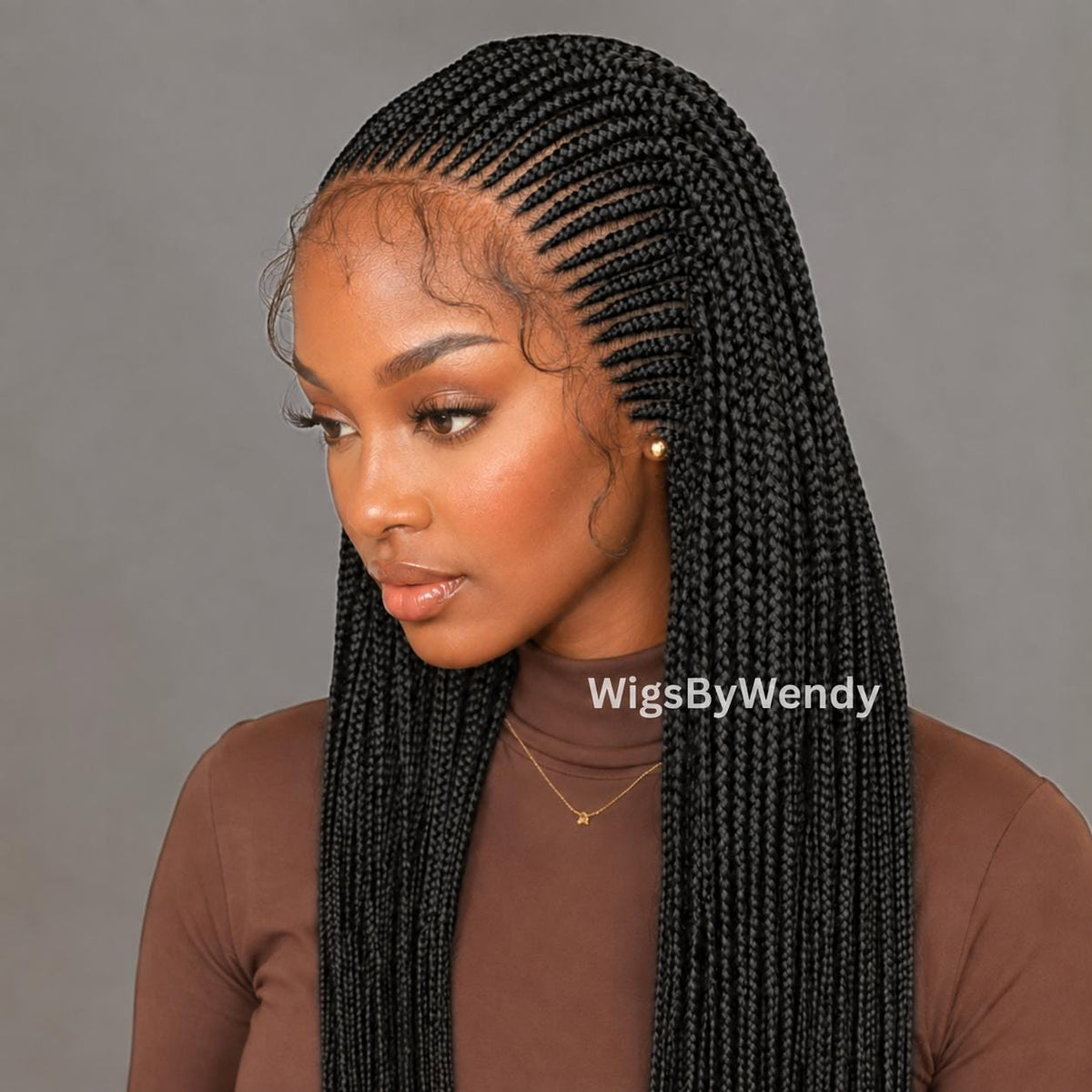 Lacce Frontal Conrow Wig, Long Single Box Braids Lightweight African Weave Wig With Baby Hair