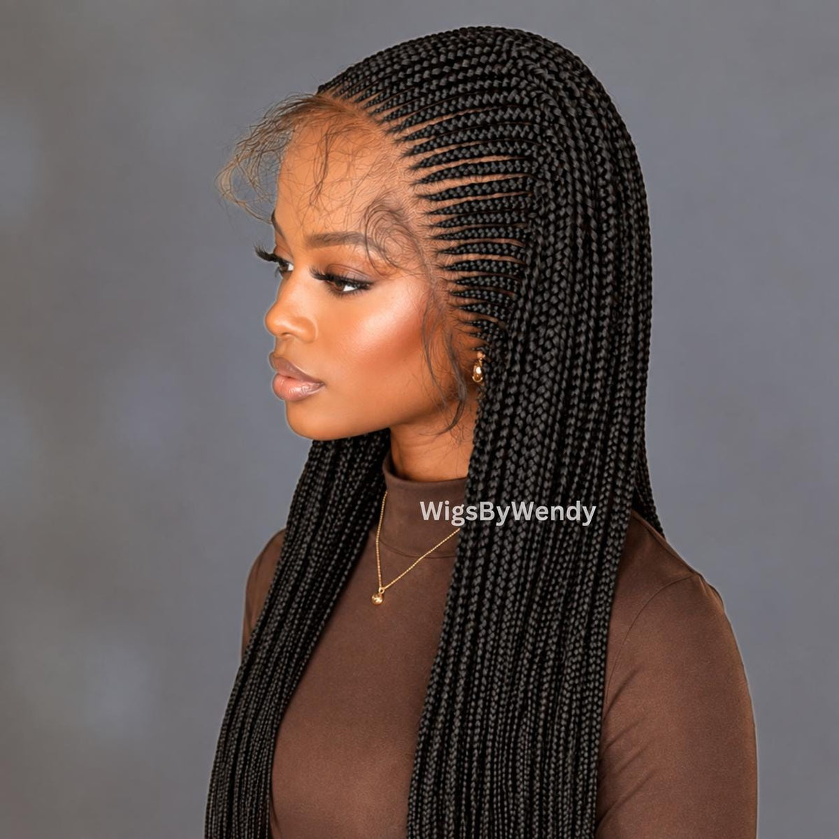 Lacce Frontal Conrow Wig, Long Single Box Braids Lightweight African Weave Wig With Baby Hair