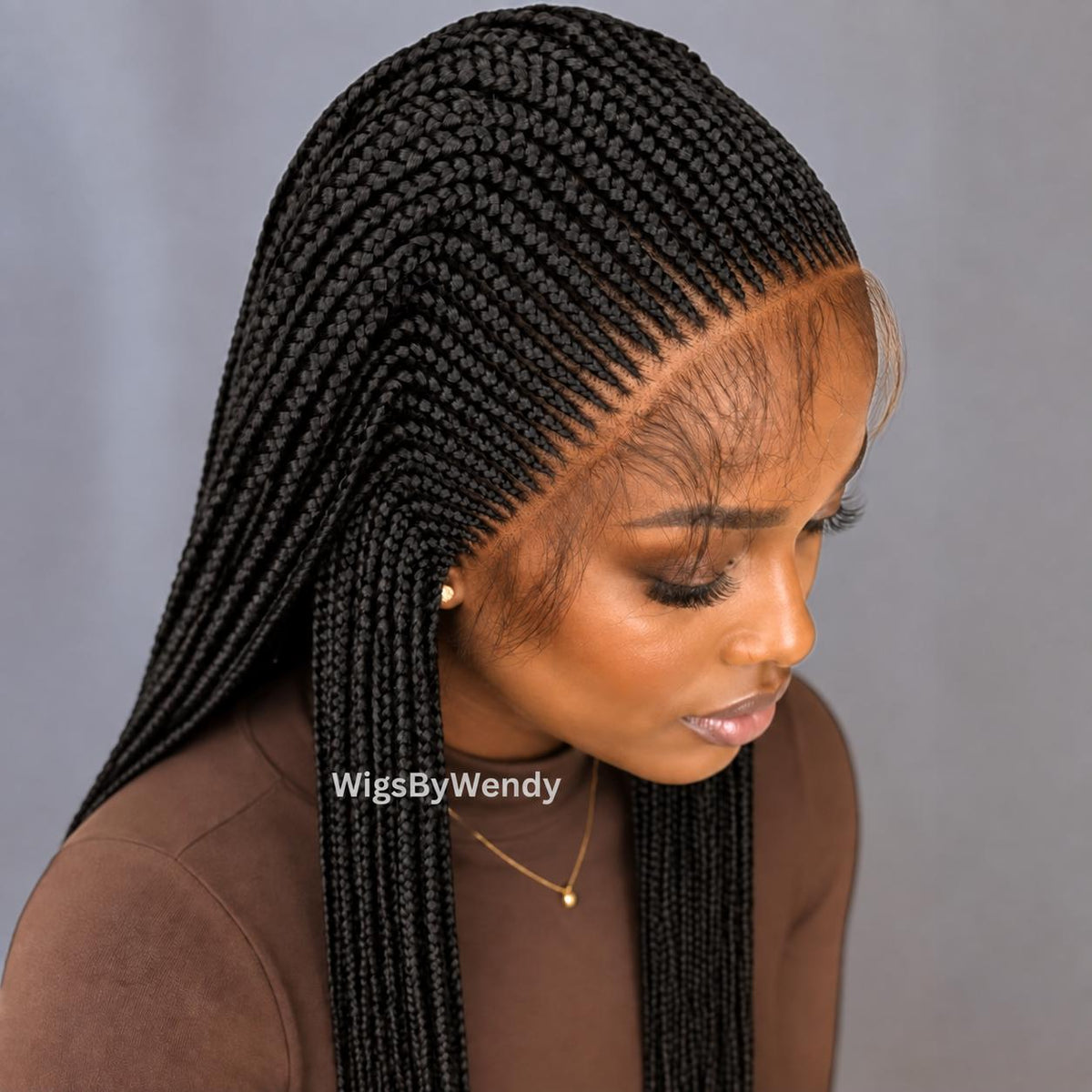 Lacce Frontal Conrow Wig, Long Single Box Braids Lightweight African Weave Wig With Baby Hair