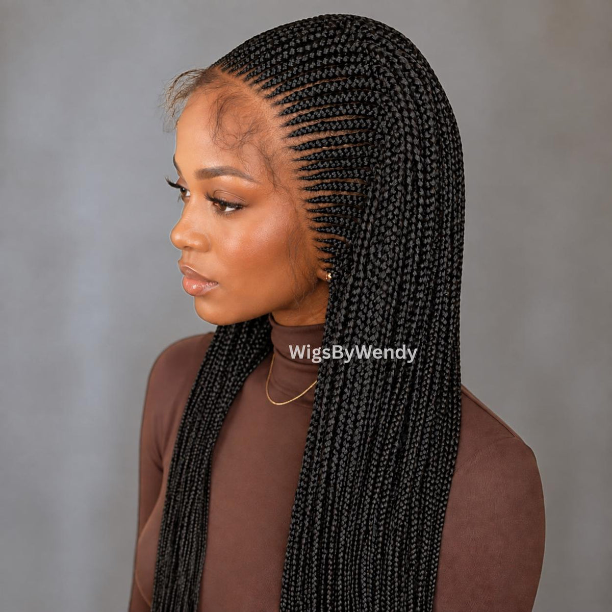 Lacce Frontal Conrow Wig, Long Single Box Braids Lightweight African Weave Wig With Baby Hair