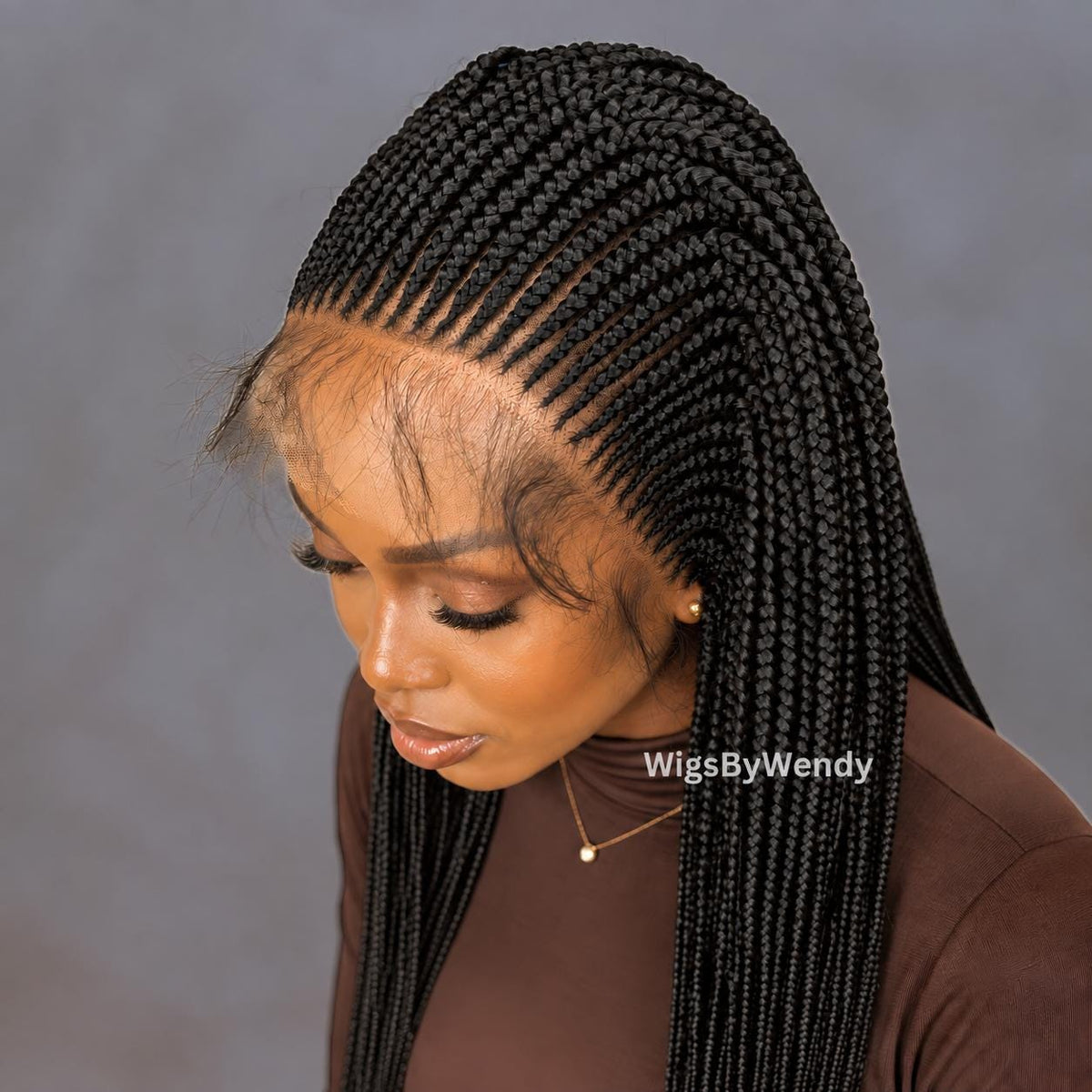 Lacce Frontal Conrow Wig, Long Single Box Braids Lightweight African Weave Wig With Baby Hair