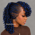 Black Blue Curly Full Lace Mohawk Conrow Wig, Brown Fringe African Weave Wig With Bangs
