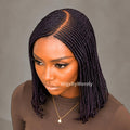 Black Purple Short Bob Braids Wig, Human Hair Lace Closure Lightweight Wig